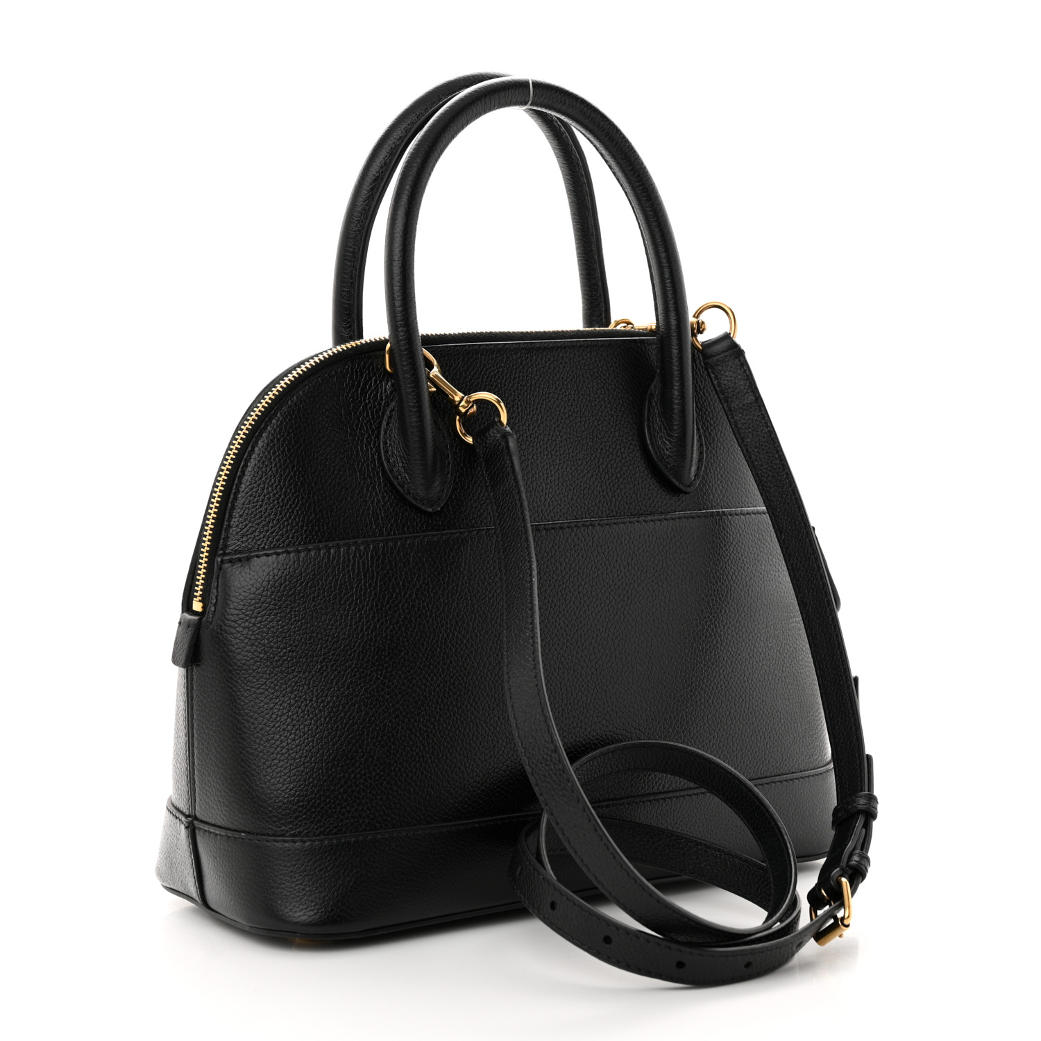 Signature Grained Calfskin Logo S Ville Top Handle Bag Black