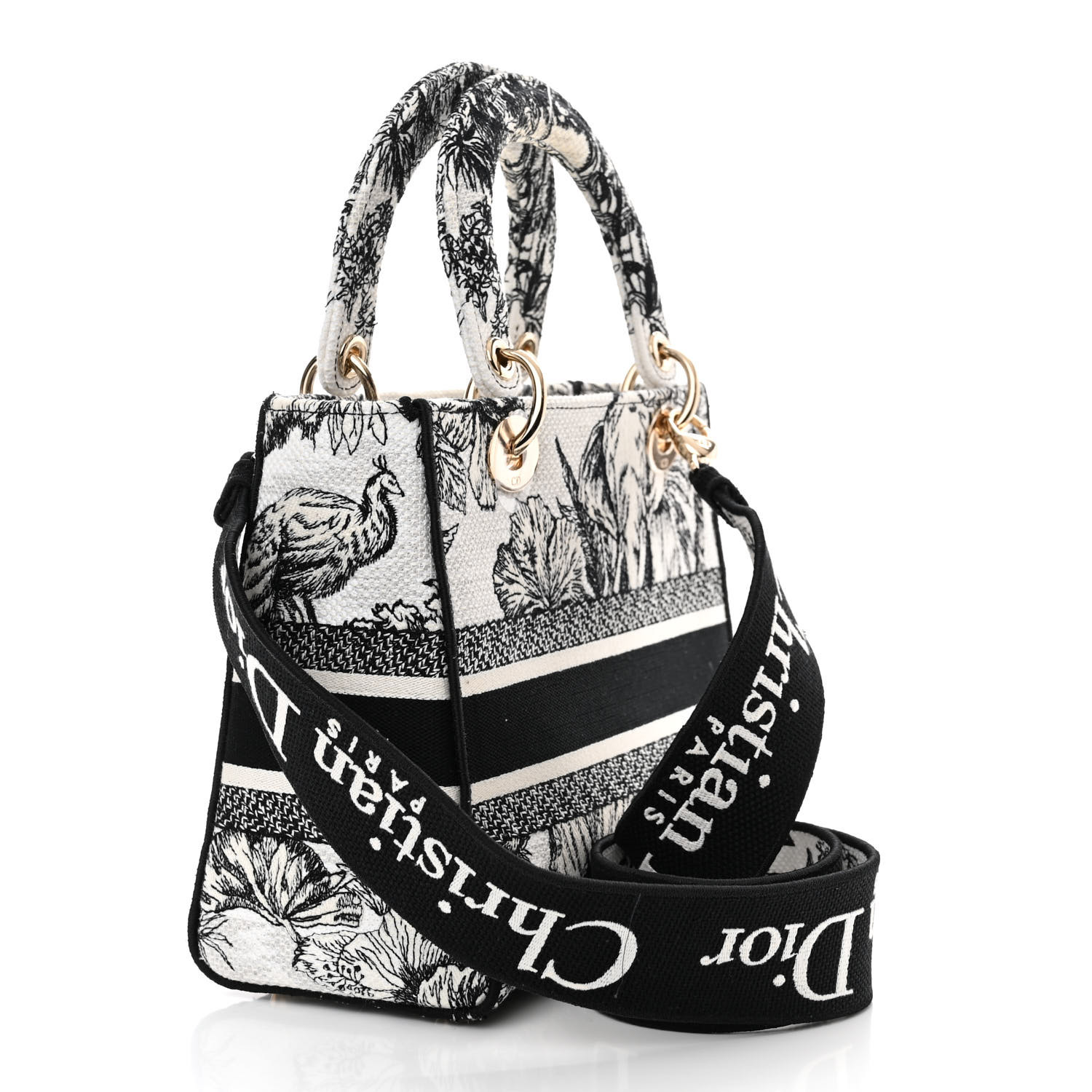 Canvas Embroidered Zodiac Toile De Jouy Medium Lady D-Lite White Black