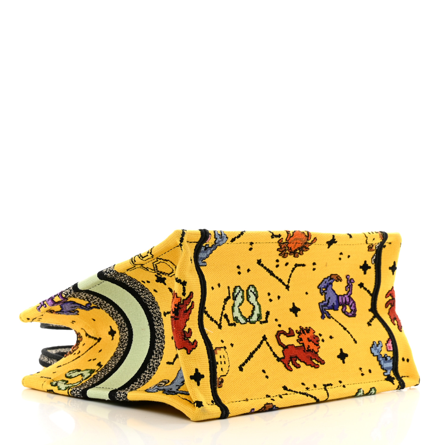 Canvas Embroidered Small Pixel Zodiac Book Tote Yellow Multicolor