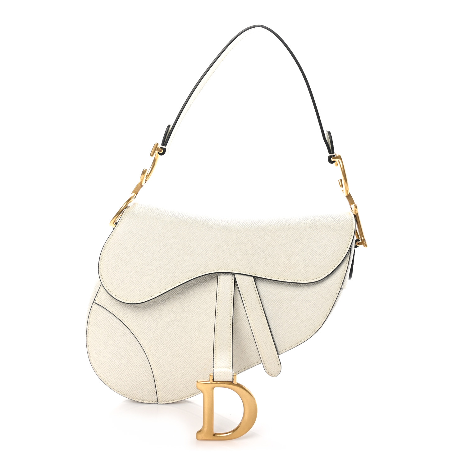 Grained Calfskin Saddle Bag White