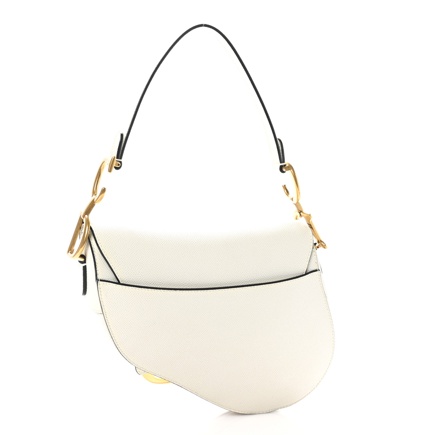 Grained Calfskin Saddle Bag White