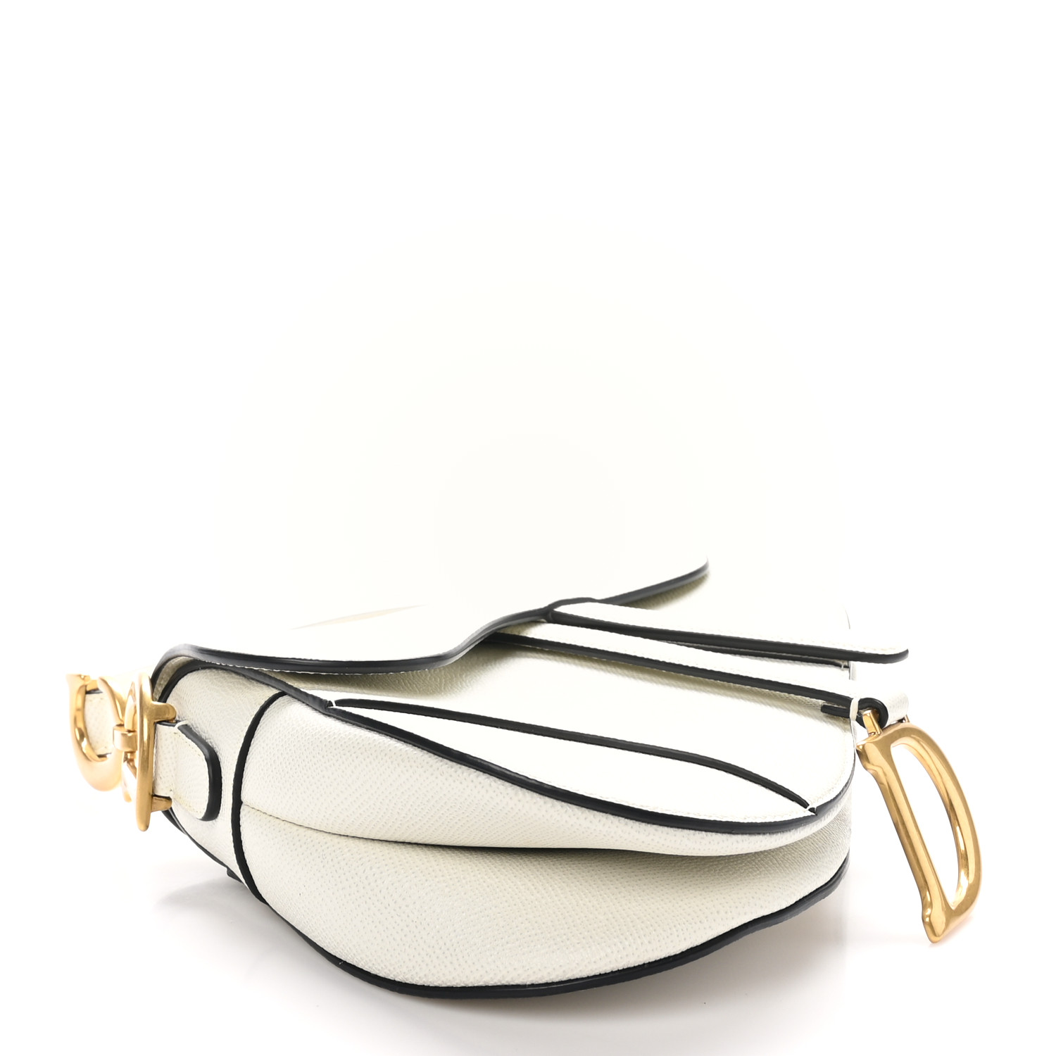 Grained Calfskin Saddle Bag White