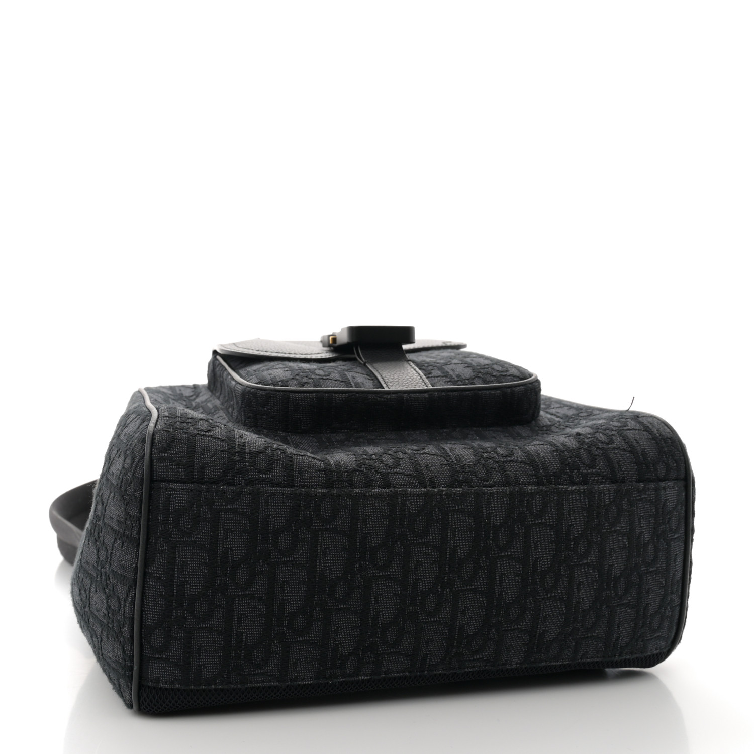 Oblique Jacquard Grained Calfskin Saddle Backpack With Flap Black