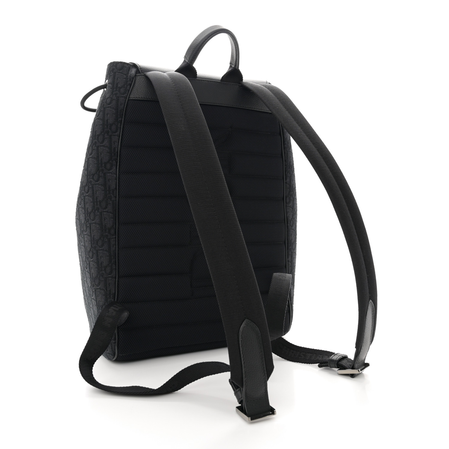 Oblique Jacquard Grained Calfskin Saddle Backpack With Flap Black