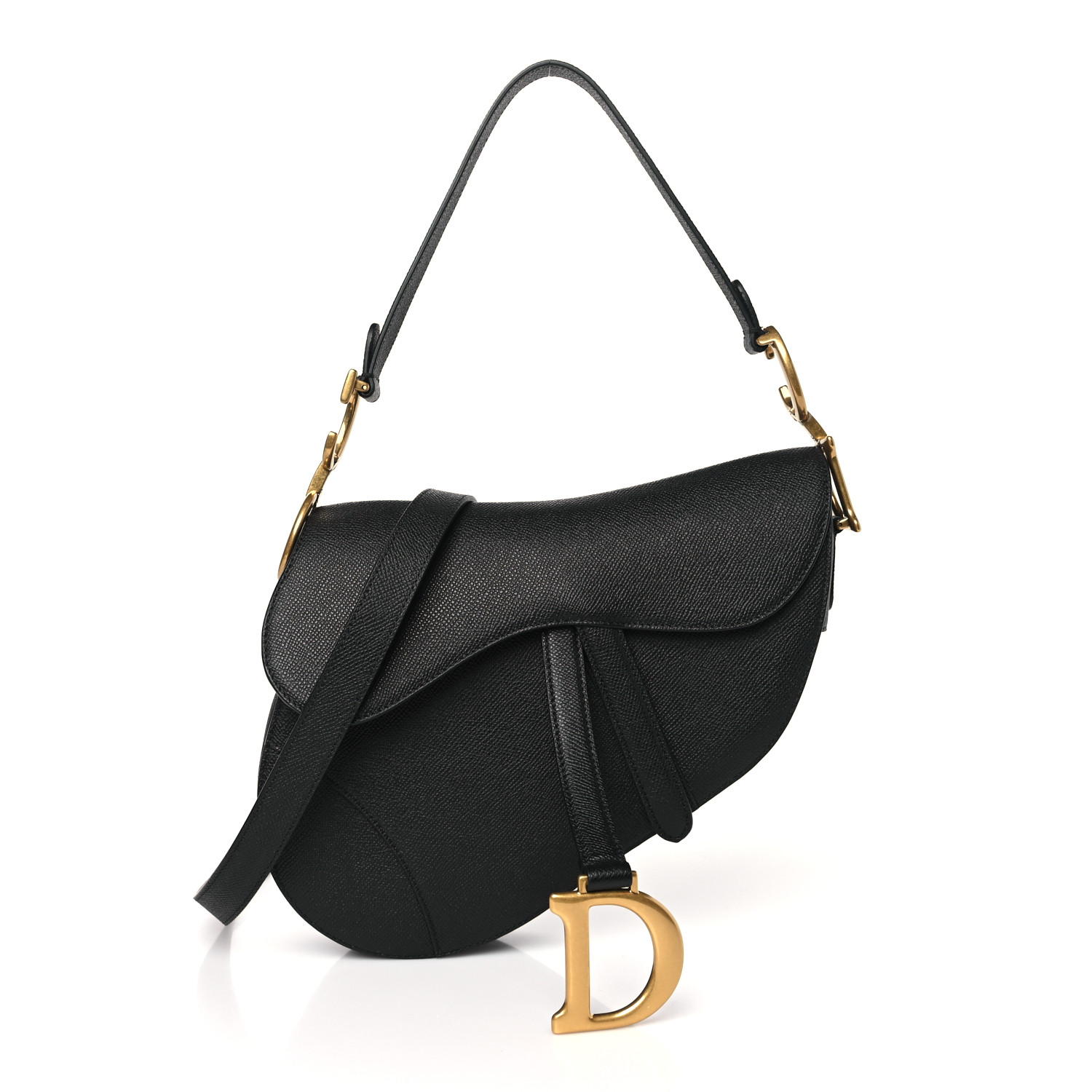 Grained Calfskin Saddle Bag With Strap Black