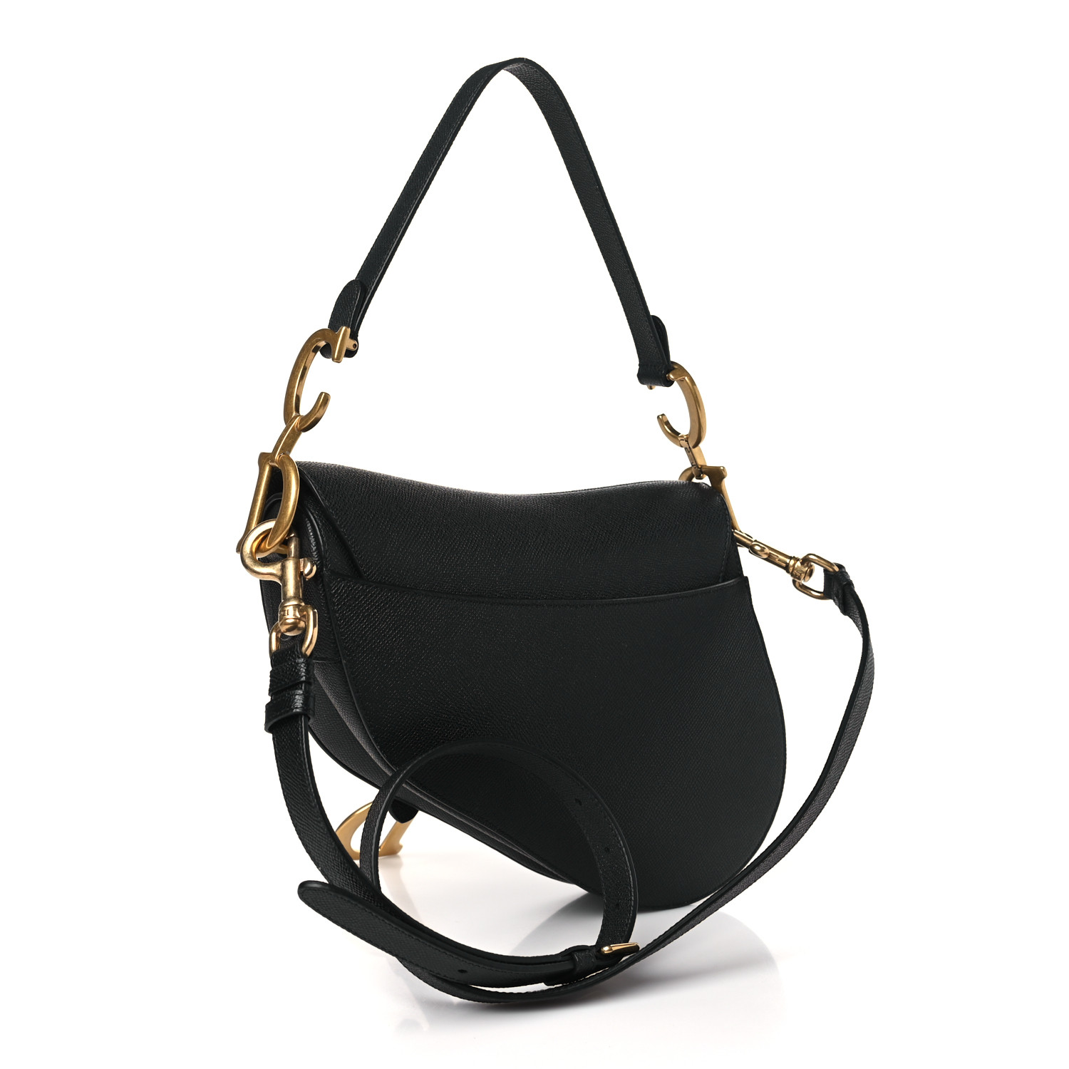 Grained Calfskin Saddle Bag With Strap Black