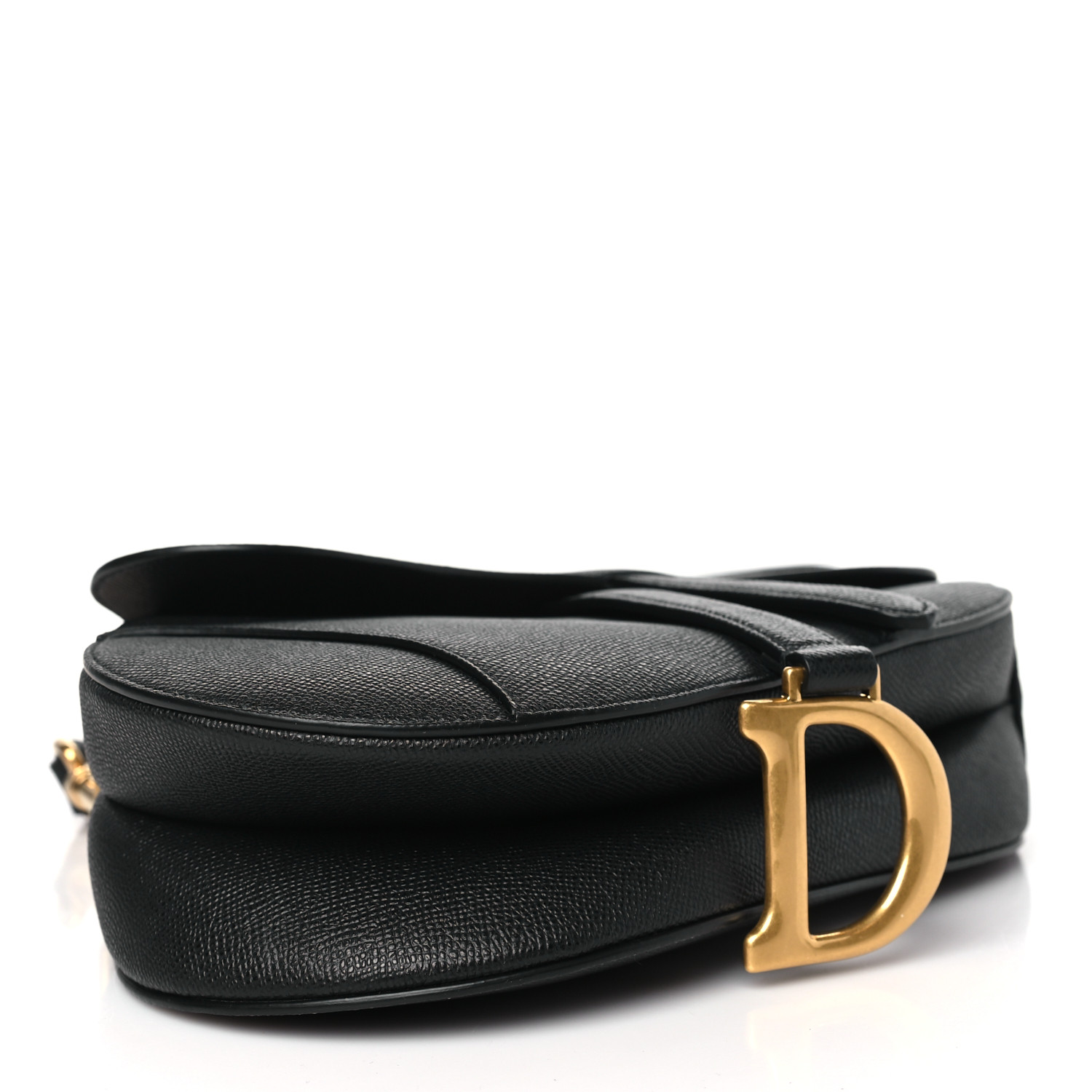 Grained Calfskin Saddle Bag With Strap Black