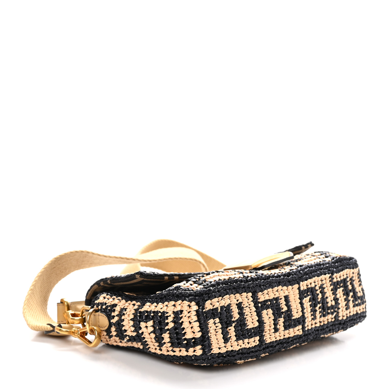 Raffia Vitello Grace FF Crochet Baguette Natural Black Paglia