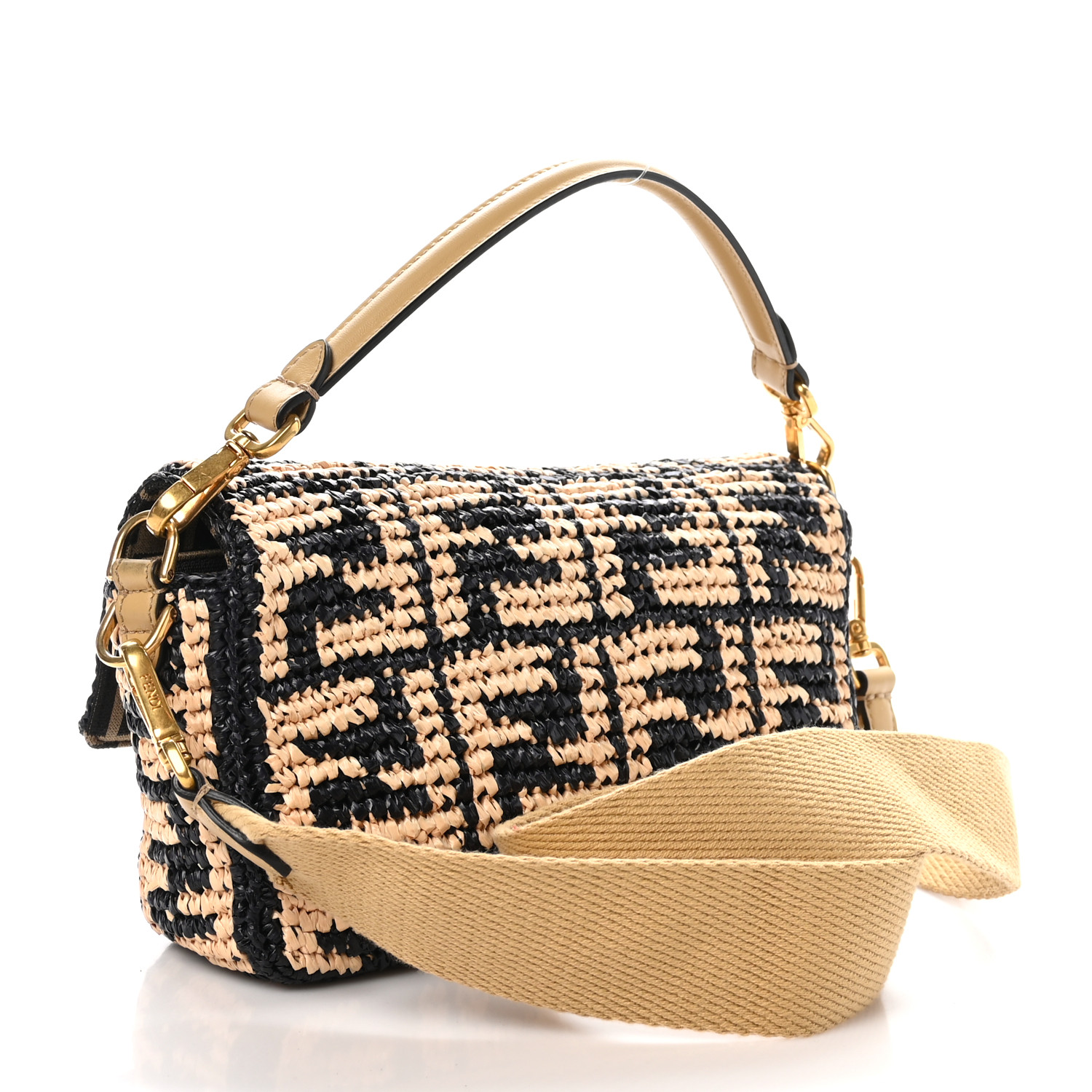 Raffia Vitello Grace FF Crochet Baguette Natural Black Paglia