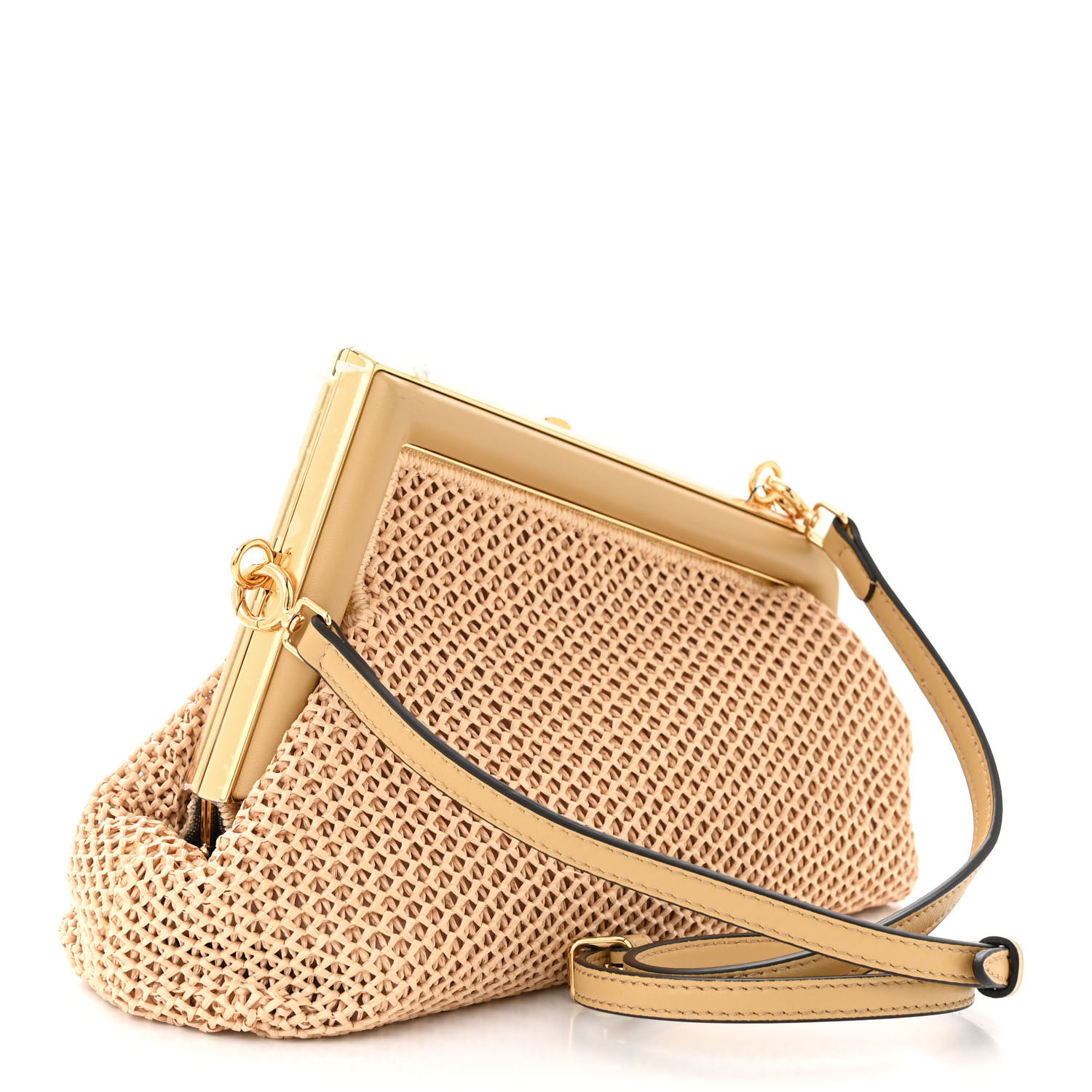 Raffia Nappa Macrame Small Fendi First Natural Sahara