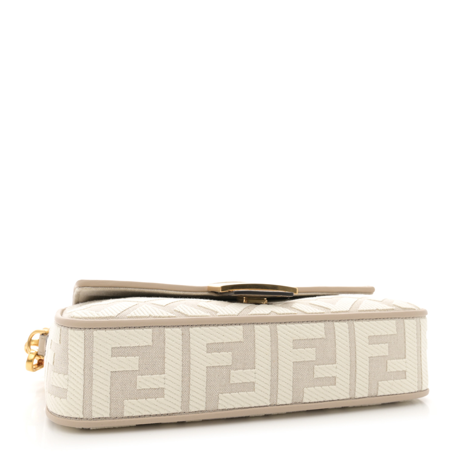 Canvas Vitello King FF Embroidered Baguette Grezzo White Nuvola