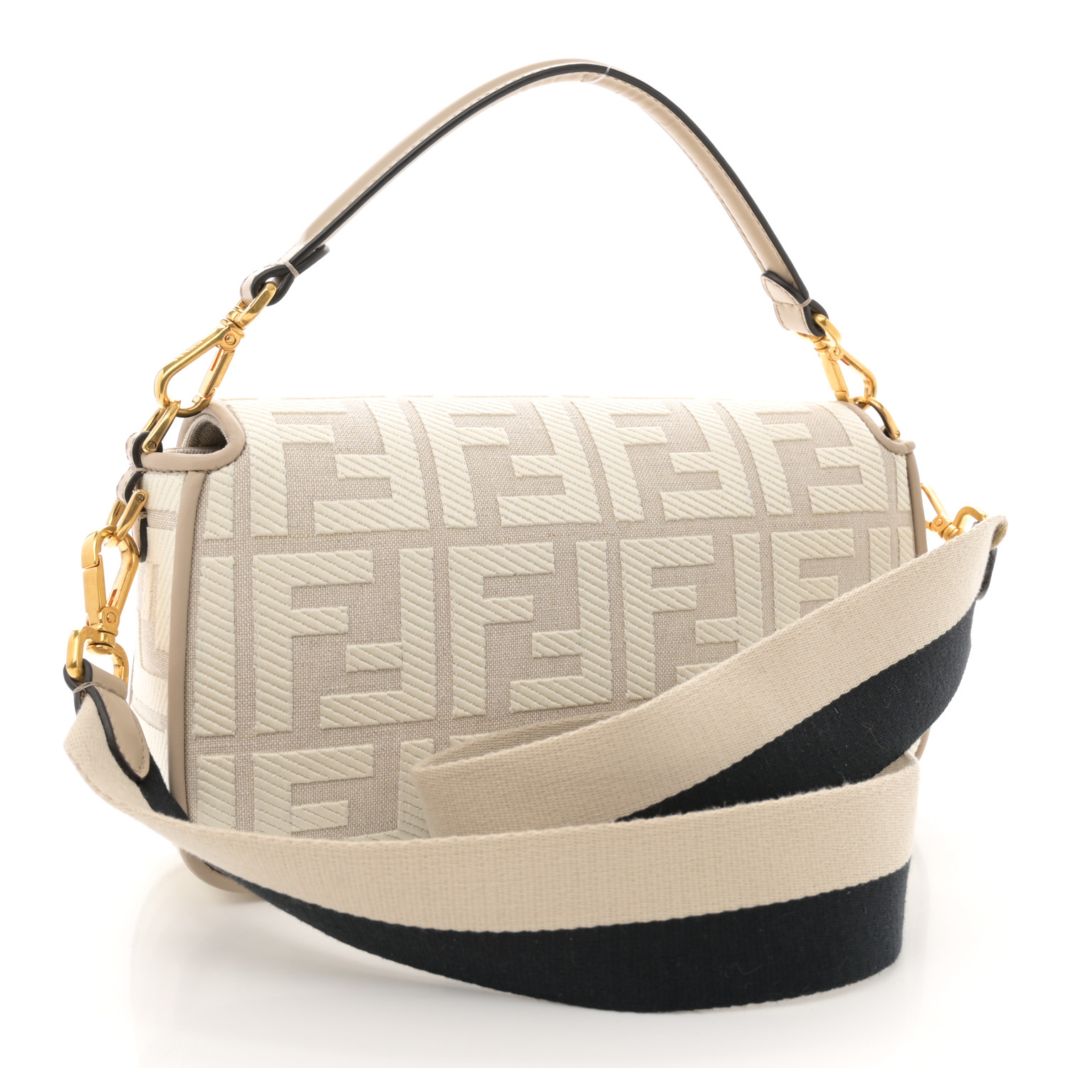 Canvas Vitello King FF Embroidered Baguette Grezzo White Nuvola