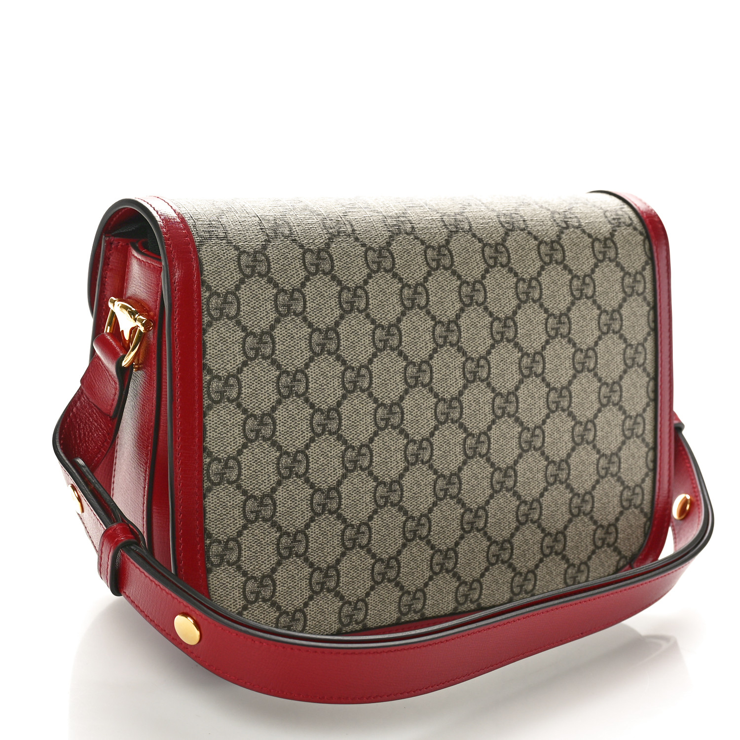 GG Supreme Monogram Azalea Calfskin Horsebit 1955 Shoulder Bag Beige Ebony New Cherry Red