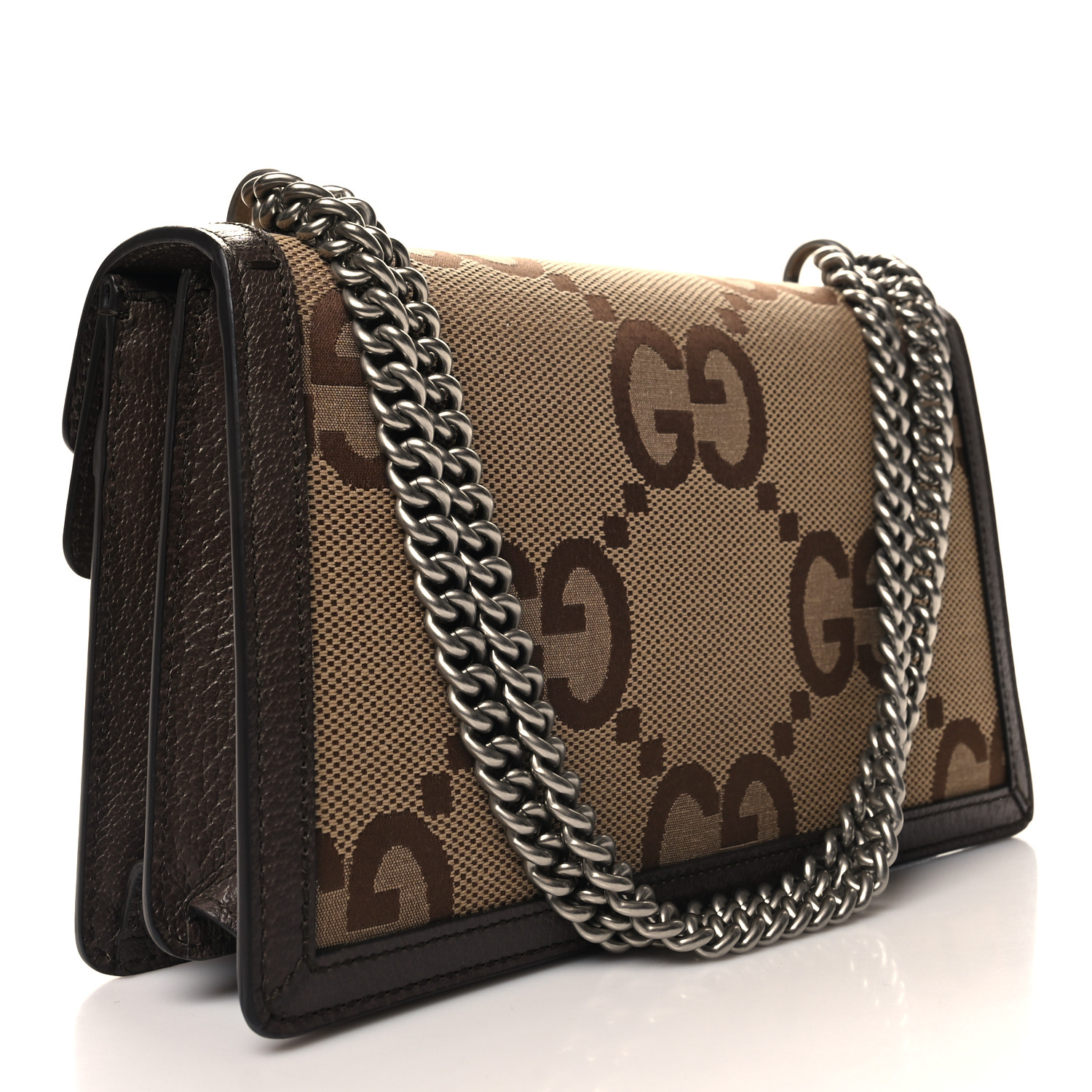 Monogram Jumbo GG Textured Dollar Calfskin Small Dionysus Shoulder Bag Camel Ebony New Acero