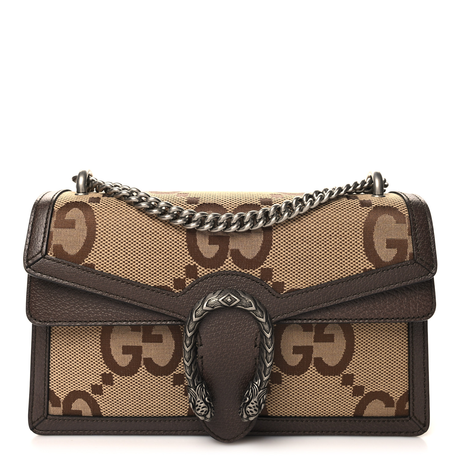 Monogram Jumbo GG Textured Dollar Calfskin Small Dionysus Shoulder Bag Camel Ebony New Acero