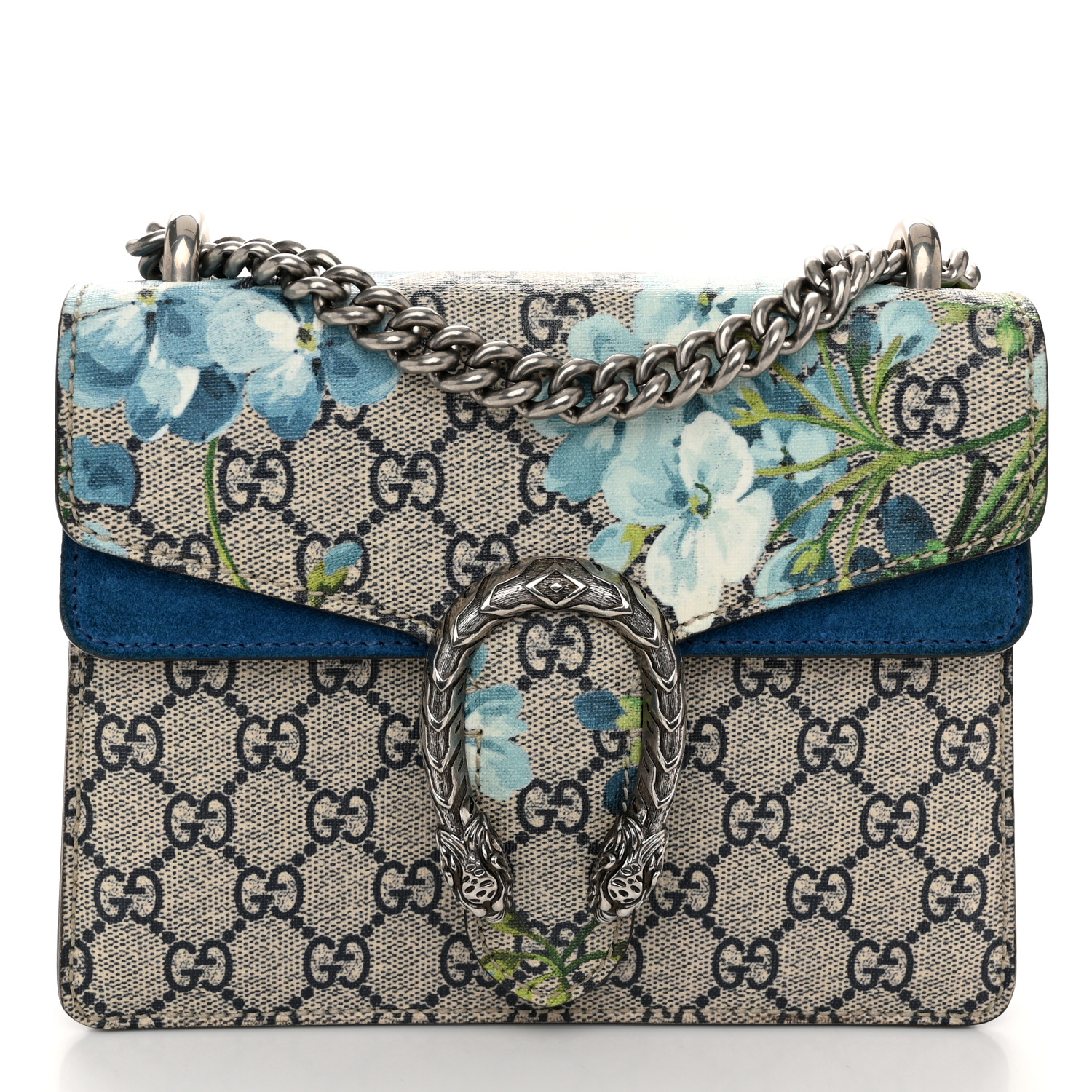 GG Supreme Monogram Blooms Mini Dionysus Shoulder Bag Beige Navy Vintage Blue