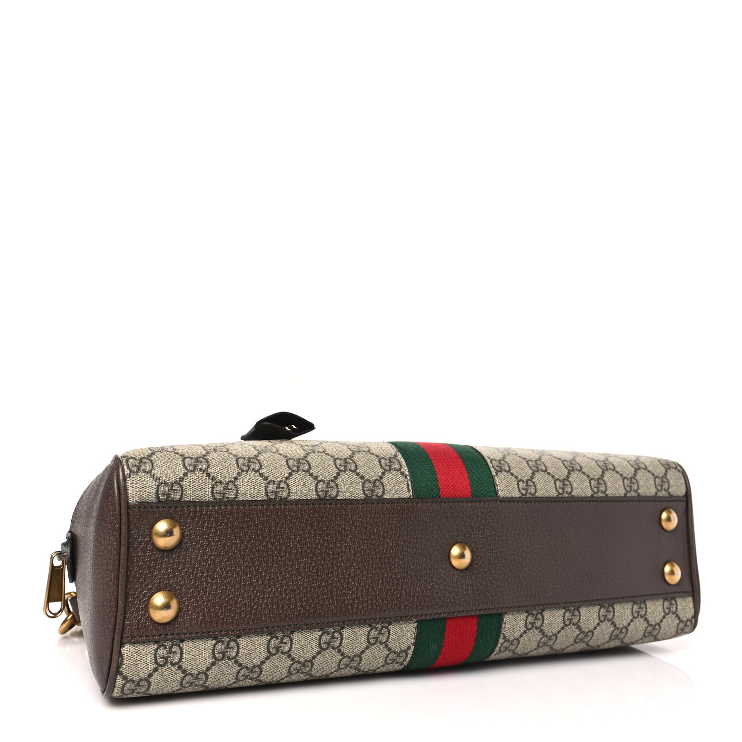 GG Supreme Monogram Textured Dollar Calfskin Web Medium Ophidia Top Handle Duffle Bag Beige Ebony New Acero