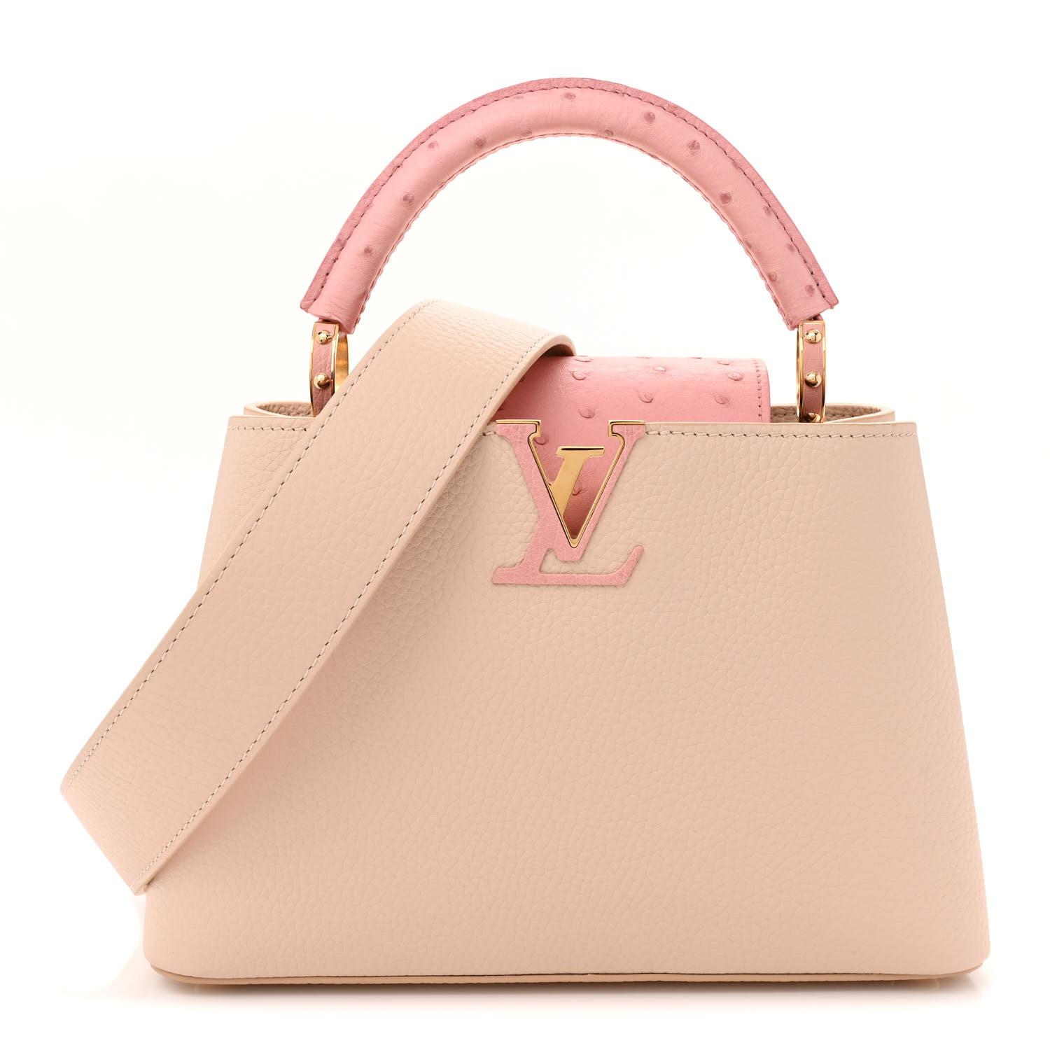 Taurillon Ostrich Capucines BB Powder Pink Beige