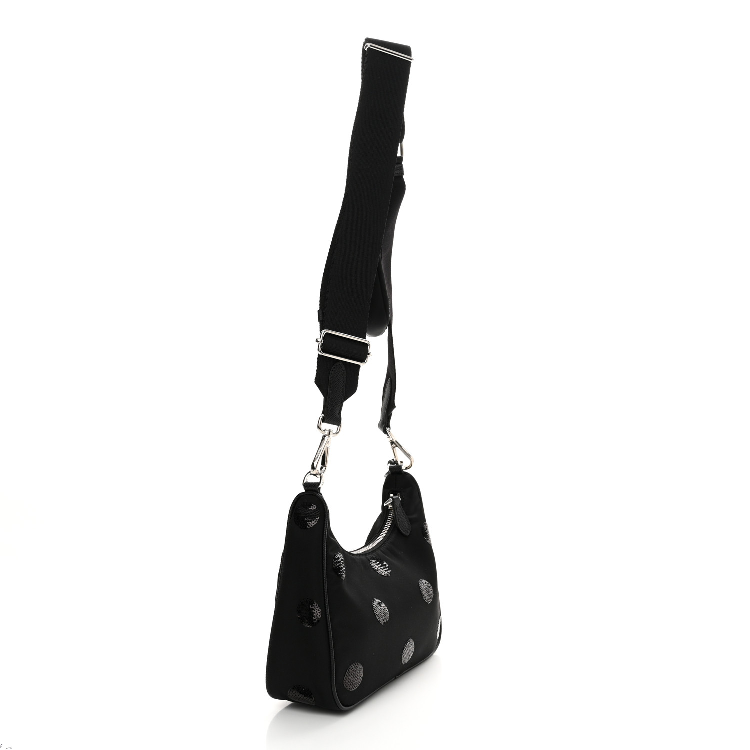 Nylon Sequin Embellished Polka Dot Re-Edition 2005 Shoulder Bag Black