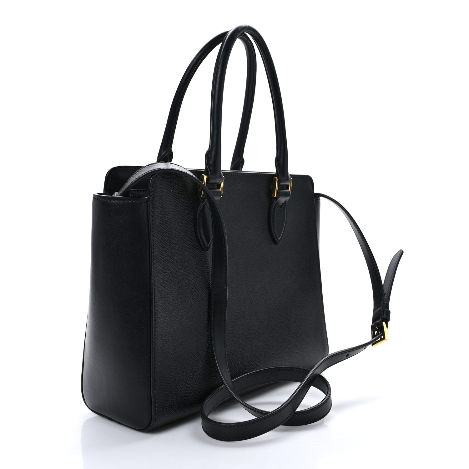 Saffiano Soft Calfskin Small Zippered Tote Black