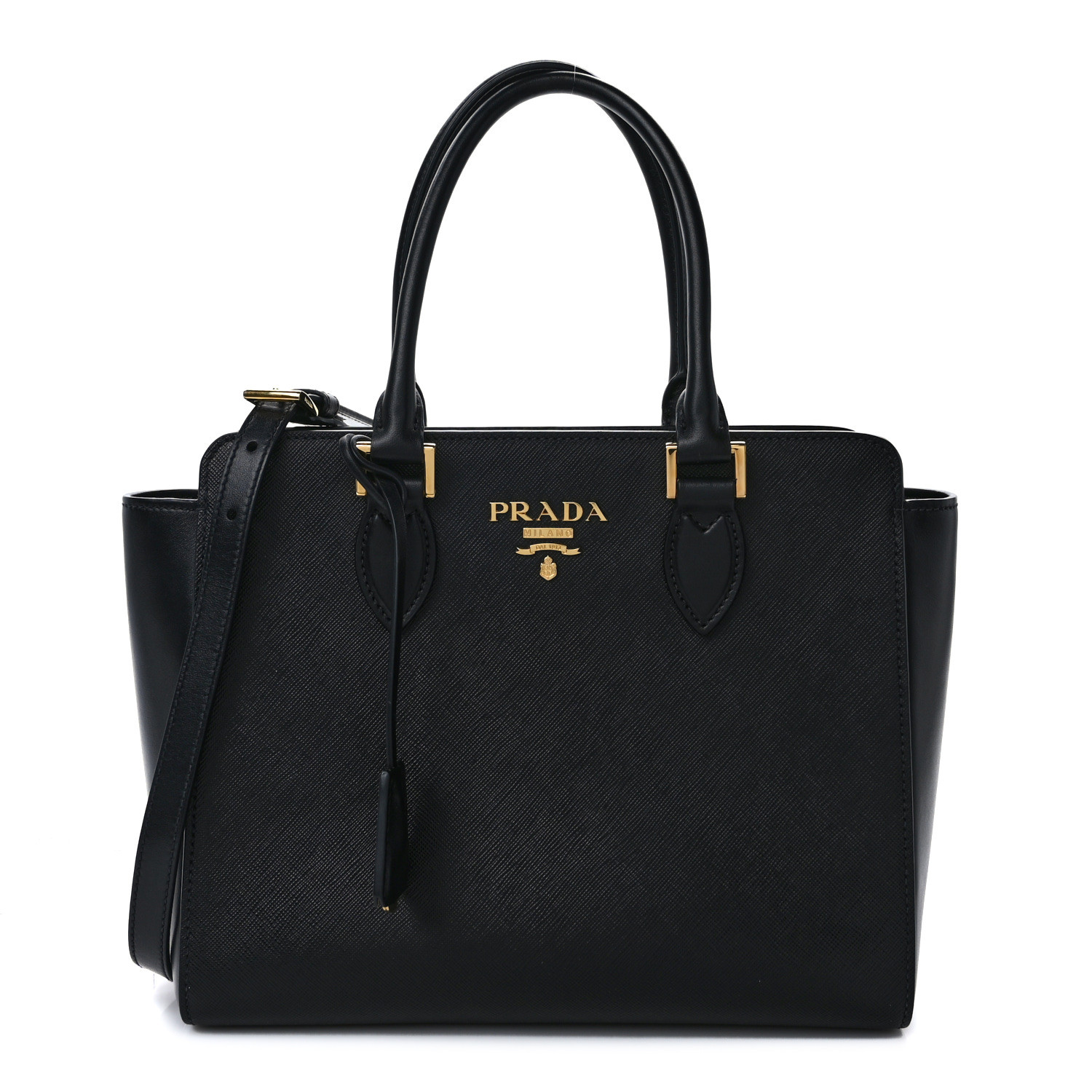 Saffiano Soft Calfskin Small Zippered Tote Black
