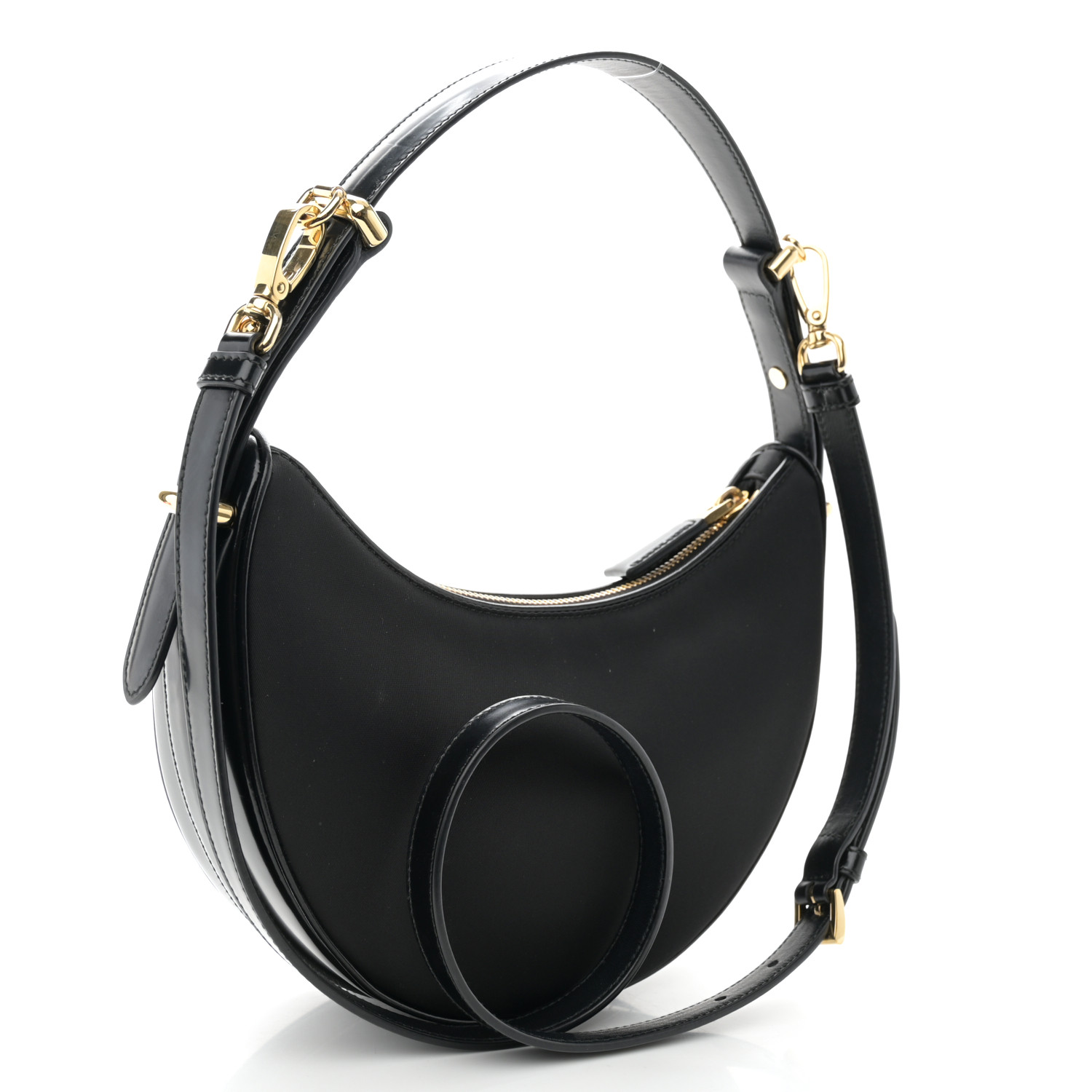 Re-Nylon Spazzolato Small Arque Shoulder Bag Black