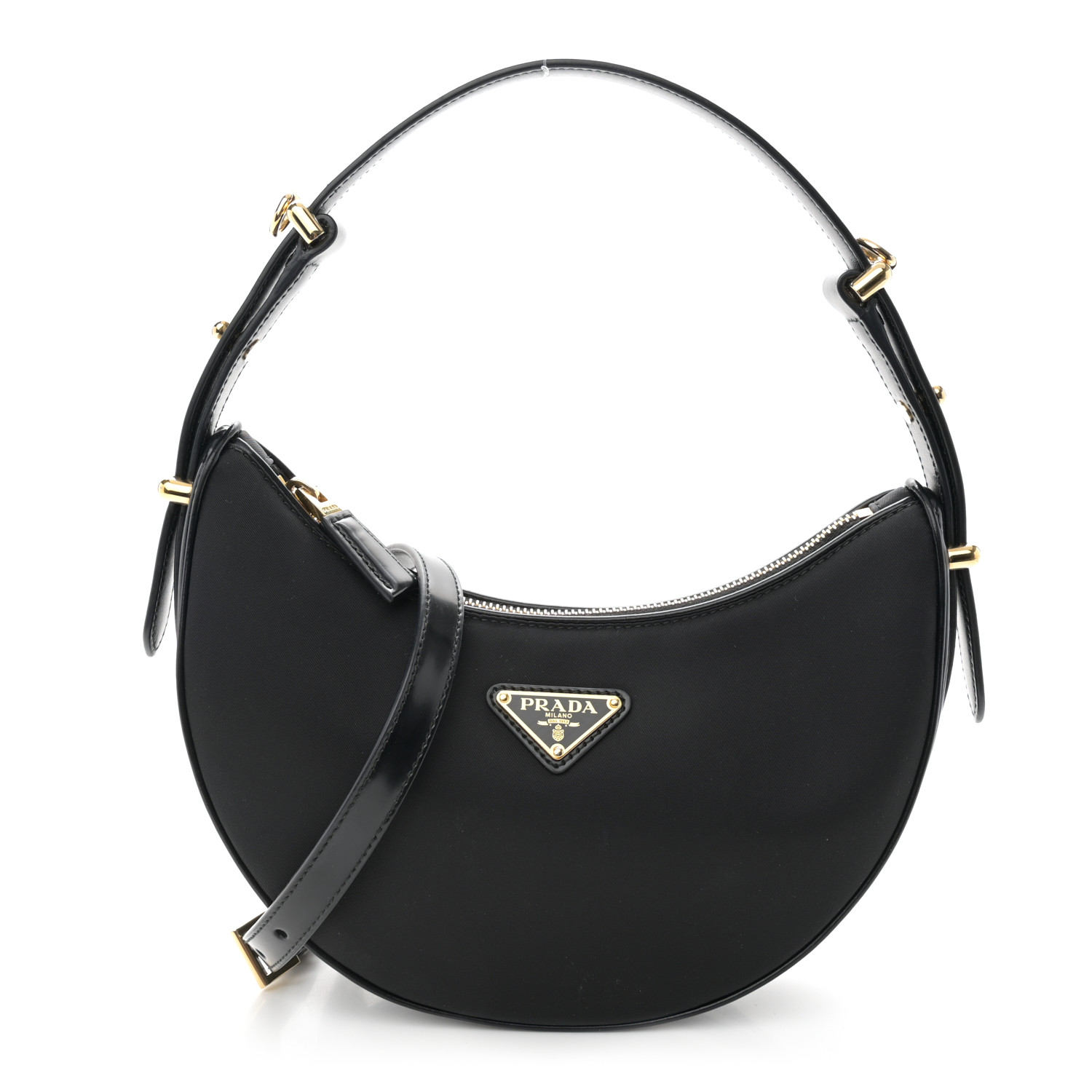 Re-Nylon Spazzolato Small Arque Shoulder Bag Black
