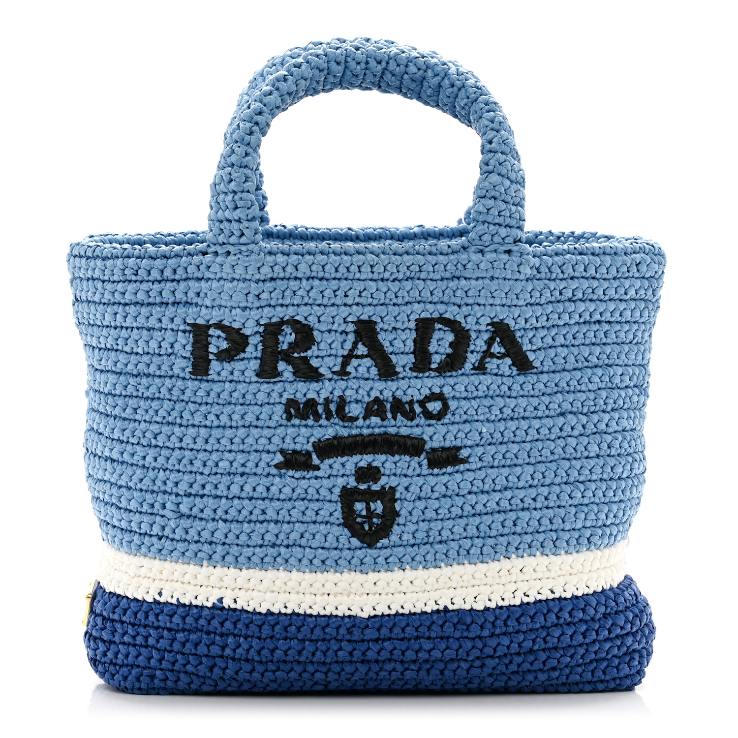 Yarn Raffia Effect Crochet Small Logo Tote Celeste Blue