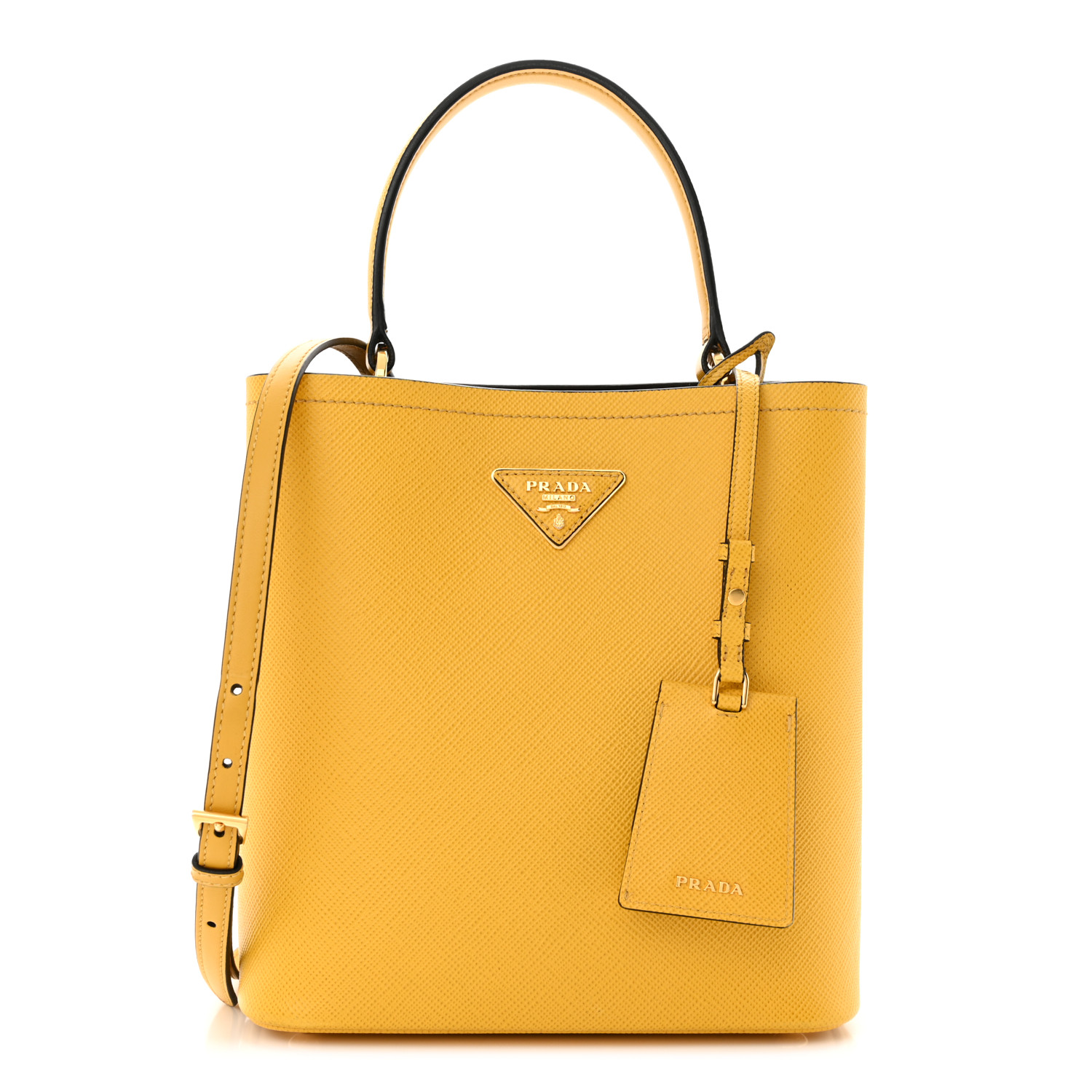 Saffiano Cuir Calfskin Medium Panier Bucket Bag Soleil Black