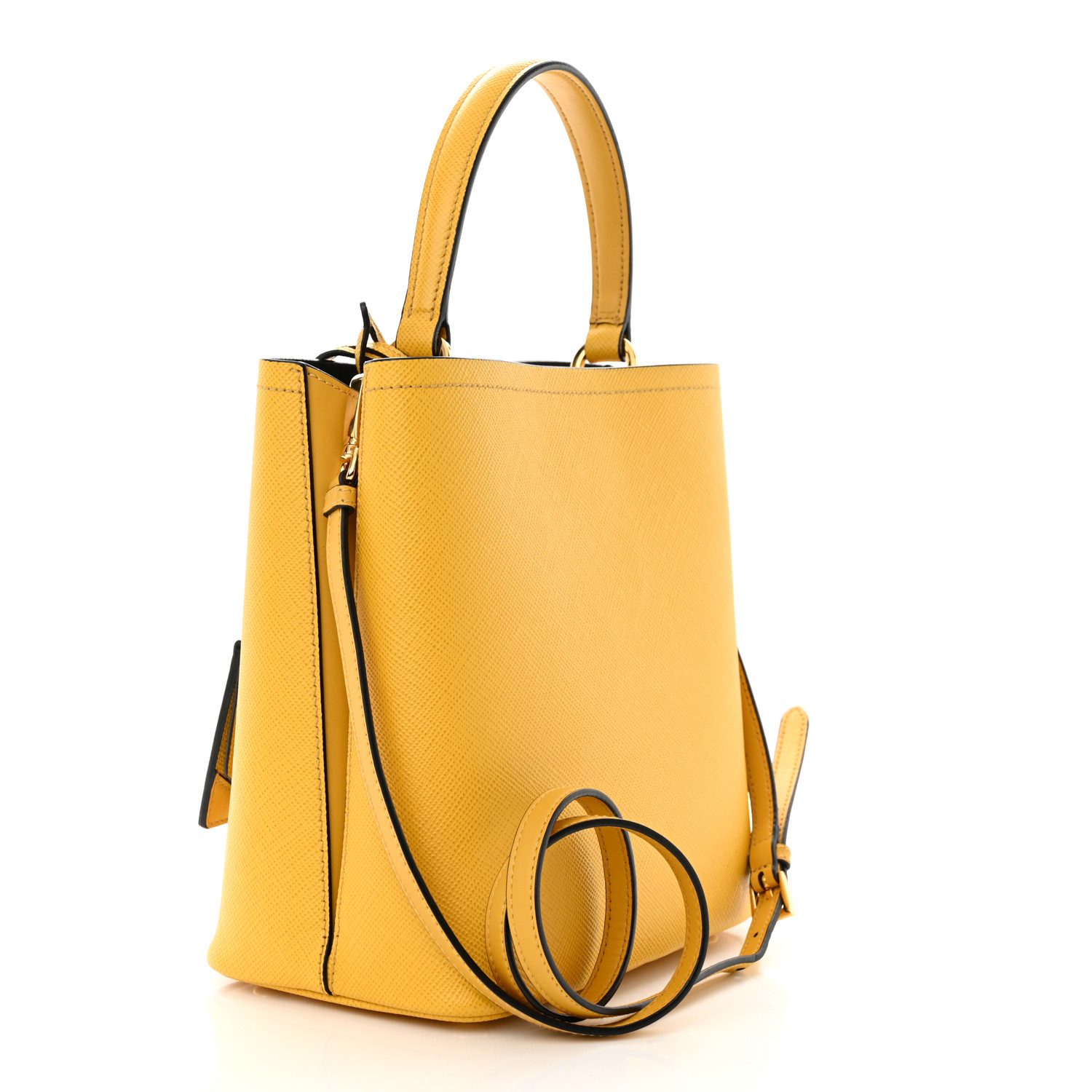 Saffiano Cuir Calfskin Medium Panier Bucket Bag Soleil Black