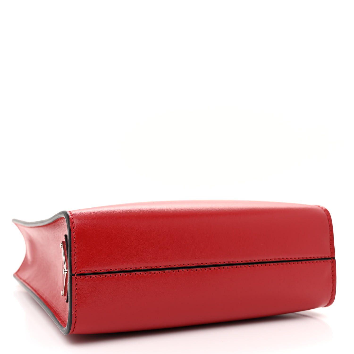 Soft Calfskin Triangle Logo Embossed Small Double Handle Crossbody Tote Rosso26