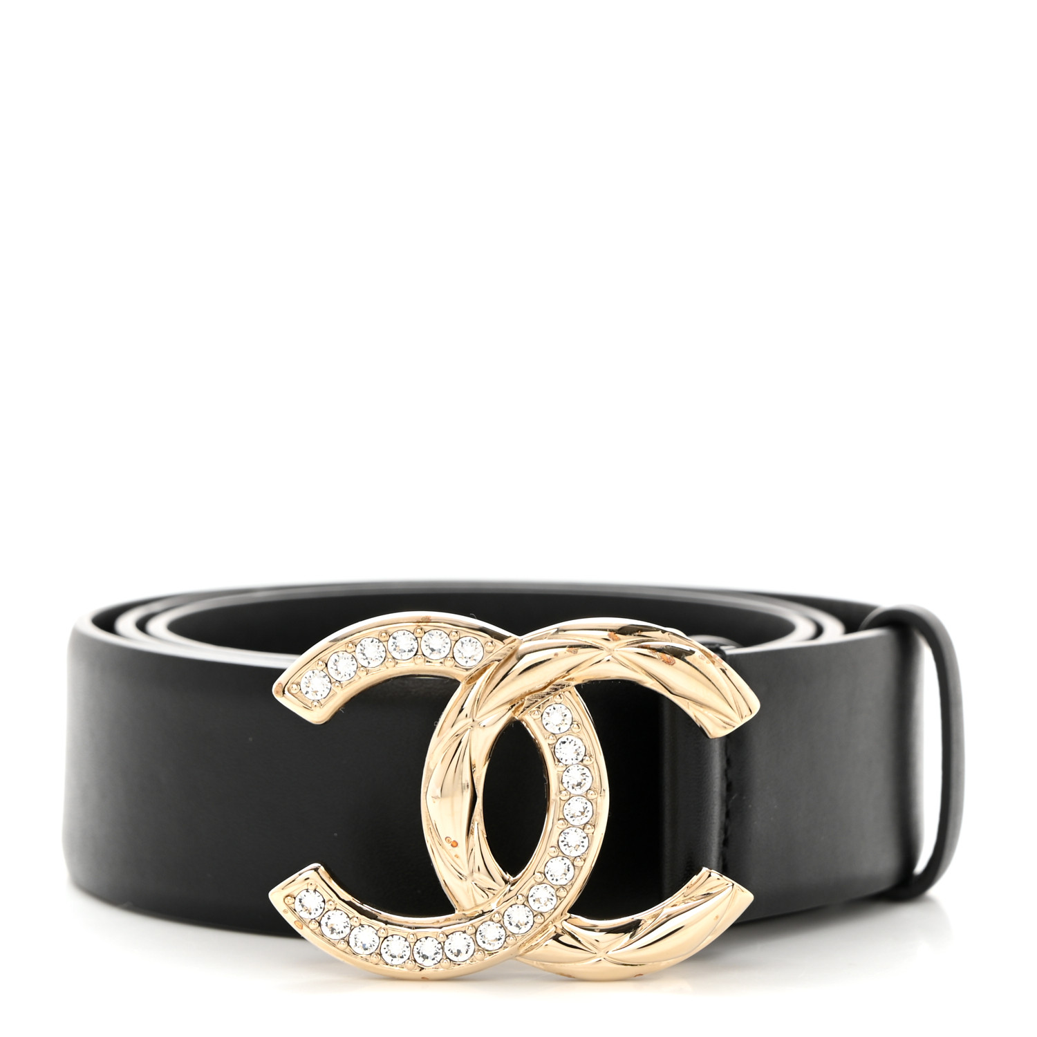 Calfskin Crystal Metal Quilted CC Belt 75 30 Black