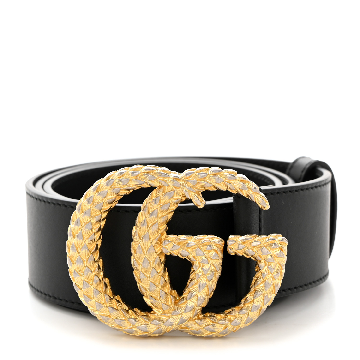 Moon Calfskin Scales Double G Belt Black