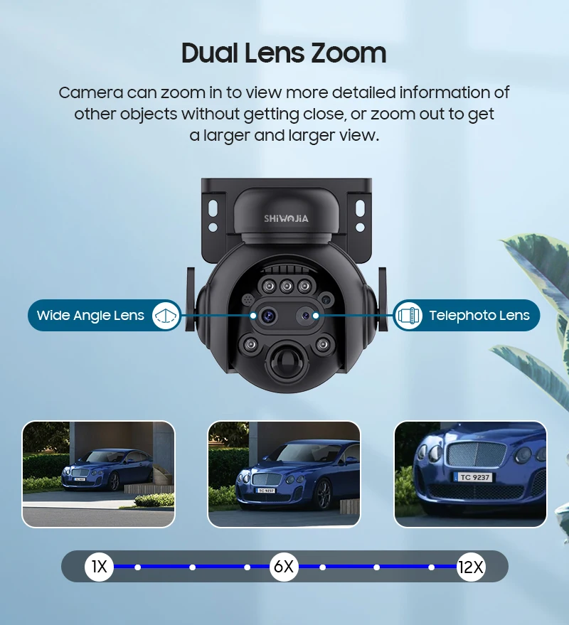 Camara seguridad solar, alta resolución, doble optica, zoom 12X