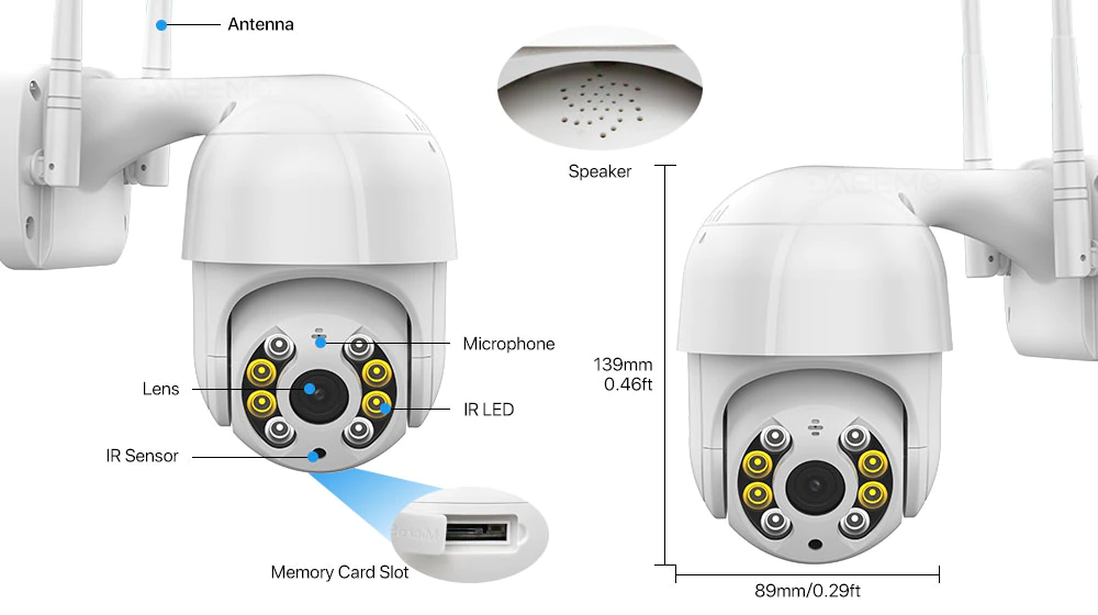 Cámara de vigilancia Wi-Fi exterior y interior IP66, con 2 motores