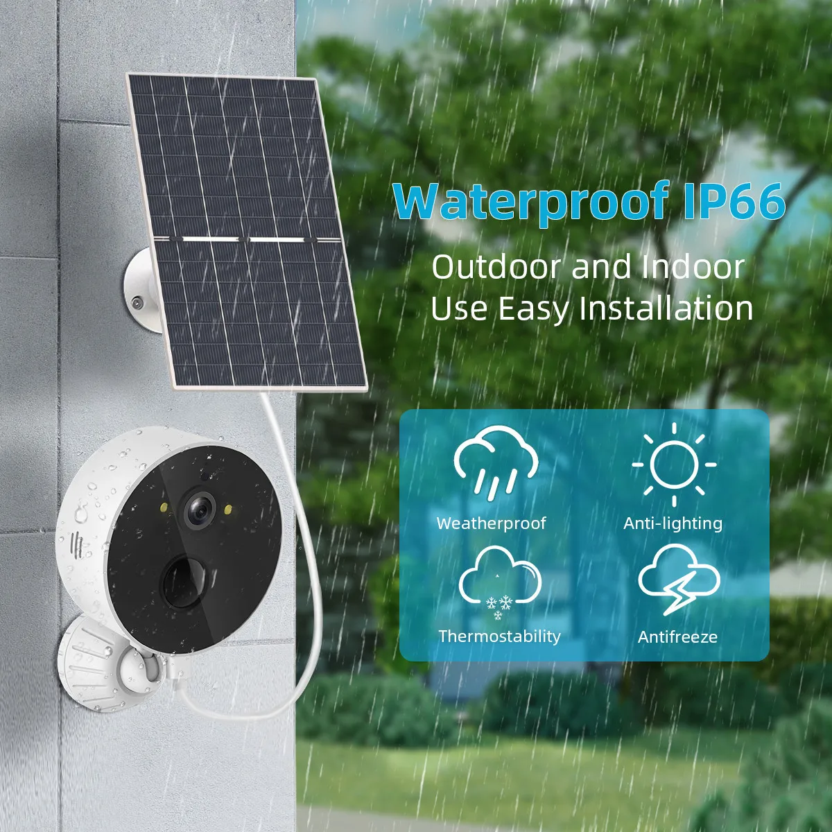 Cámara solar de vigilancia Wi-Fi exterior y interior IP66