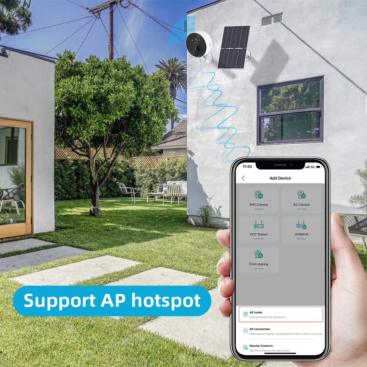 Cámara solar de vigilancia Wi-Fi exterior y interior IP66