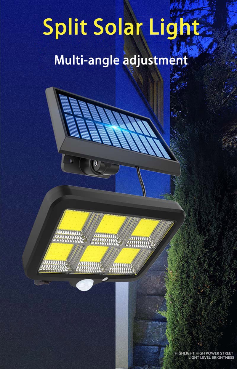 Foco Solar LED, con panel fotovoltaico separado, 4 sectores, mando a distancia.