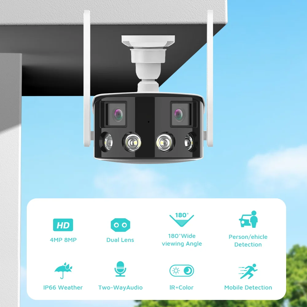 Cámara de vigilancia Wi-Fi exterior y interior IP66, panoramica, conexion inhalambrica o UTP
