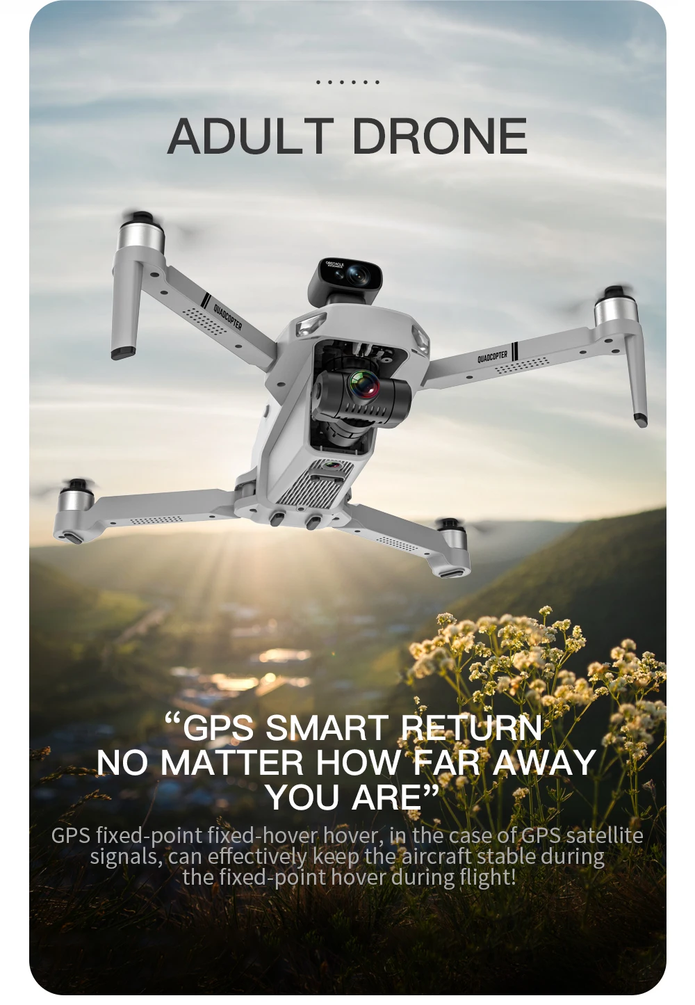 Drone 2 cámaras, GIMBAL, GPS, maletín transporte, recambios