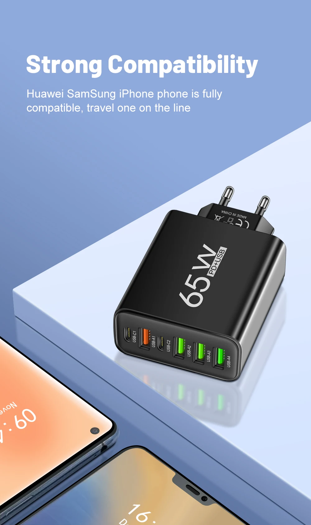 Cargadores USB 65 w. 