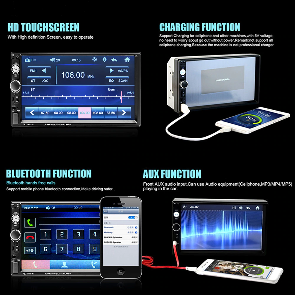 Auto radio DIN A 2 con camara trasera, FM Stereo