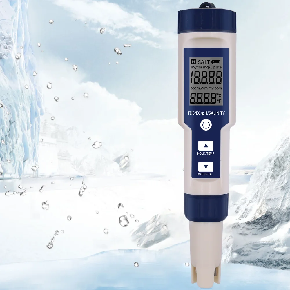 Medidor de salinidad, TDS, EC, temperatura y de PH,  5 en 1