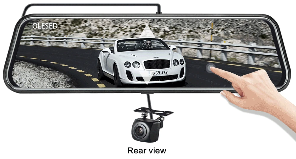 Camara delantera y trasera de coche, espejo con doble monitor