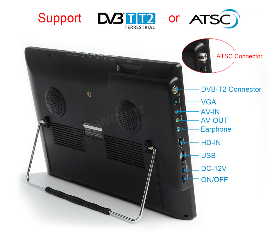 TV color portatil, para camper, vida al aire libre, autonomo, USB, TDT, doble alimentación, mando 54 teclas