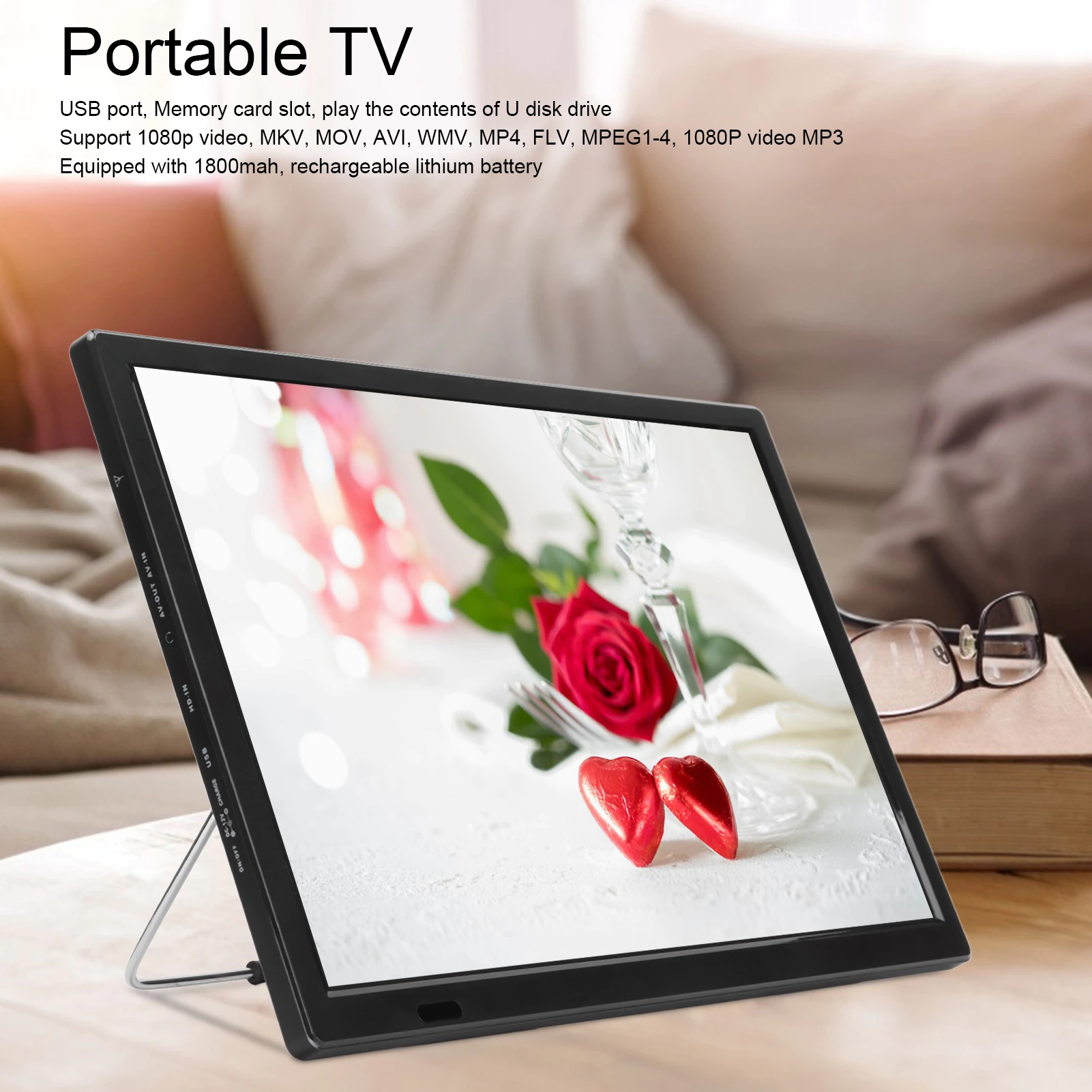 TV color portatil, para camper, vida al aire libre, autonomo, USB, TDT, doble alimentación, mando 54 teclas