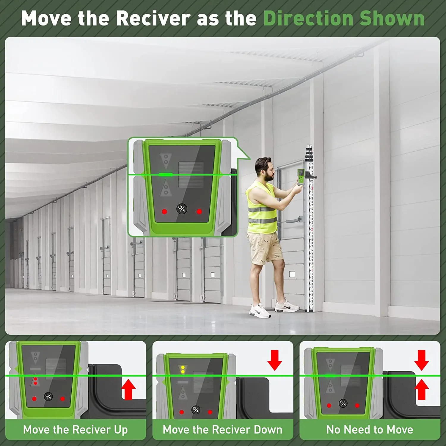 Detector de nivel láser, receptor con línea de pulsación, nivelación eléctrica