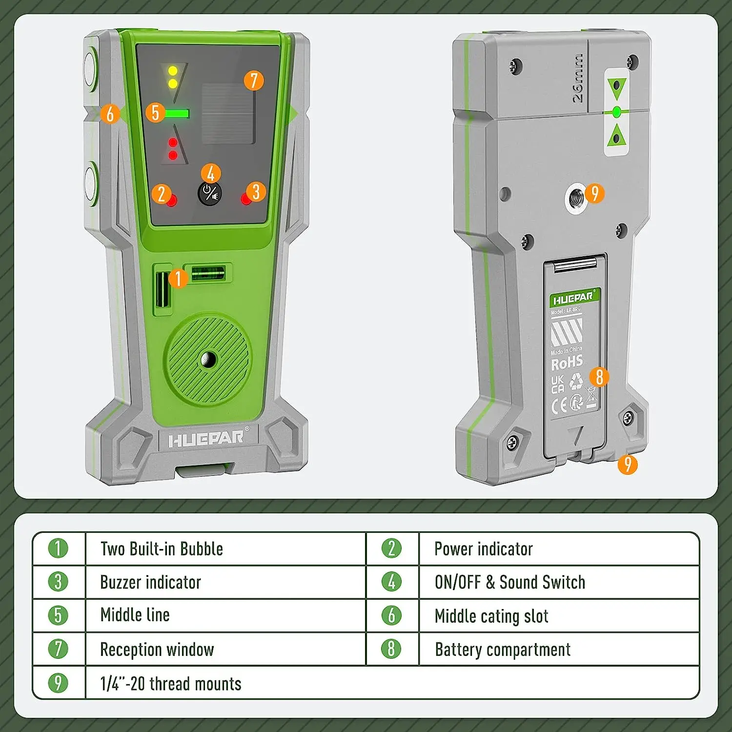 Detector de nivel láser, receptor con línea de pulsación, nivelación eléctrica