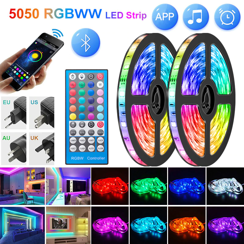 Iluminacion LED con mando IR, Bluetooth, aplicación movil: musica, efectos,