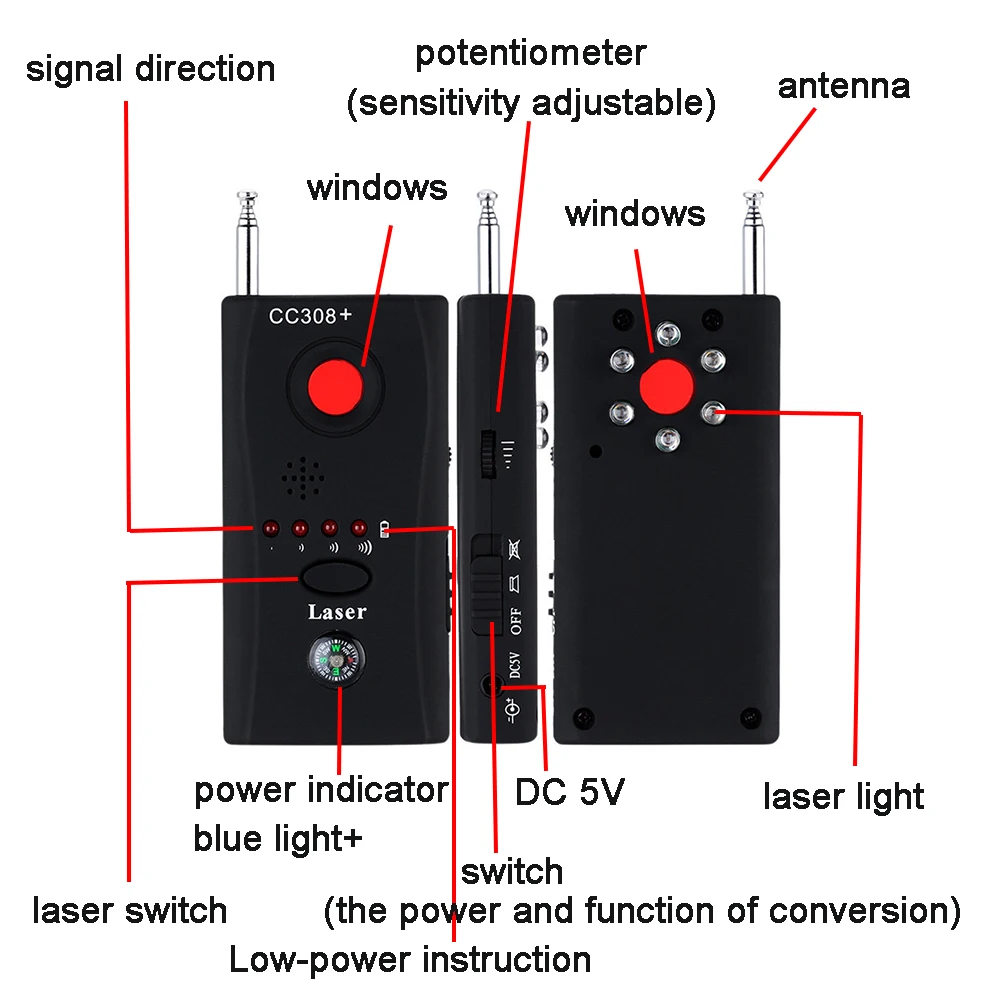 Detector antiespía CC308, cámaras inalámbricas, buscador de dispositivos GSM, rango completo, 